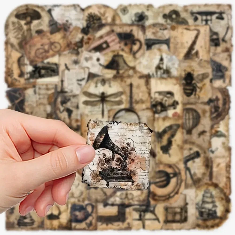 50 Old World Vintage Stickers Sepia Shades Insects Nature Cars Instruments - Picture 5 of 8